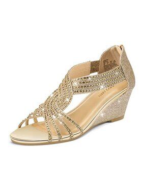 Women's Diana Low Wedge Sandals Sparkly Rhinestone Open Toe Dress Shoes